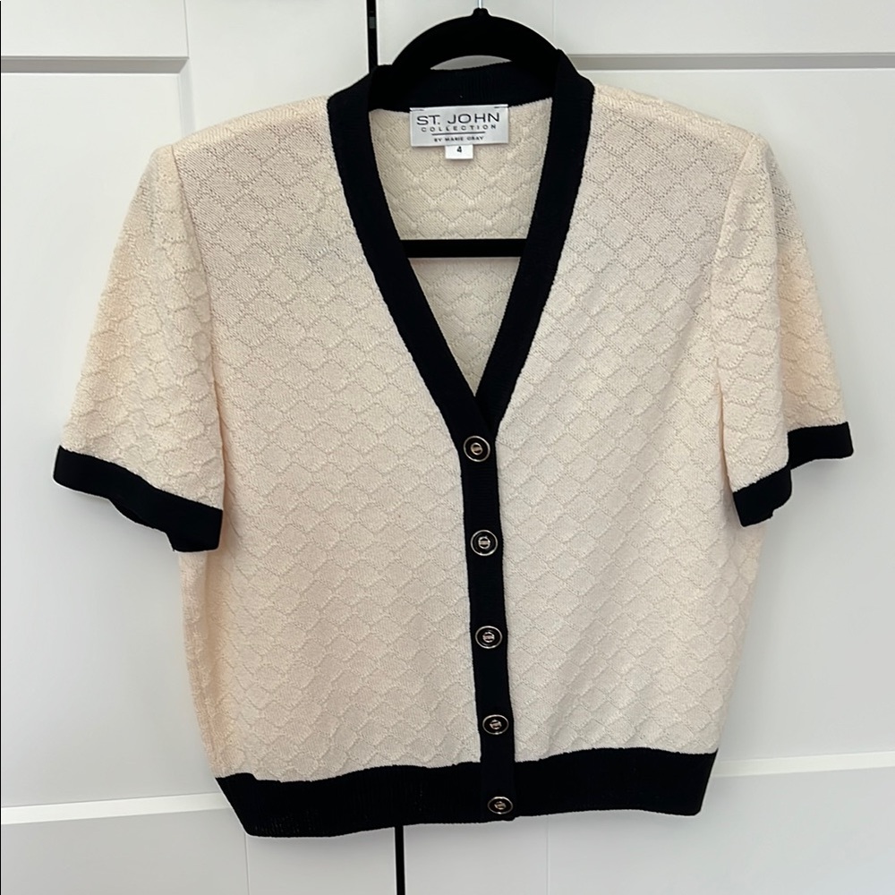 St. John Cream and Black Cardigan Sweater